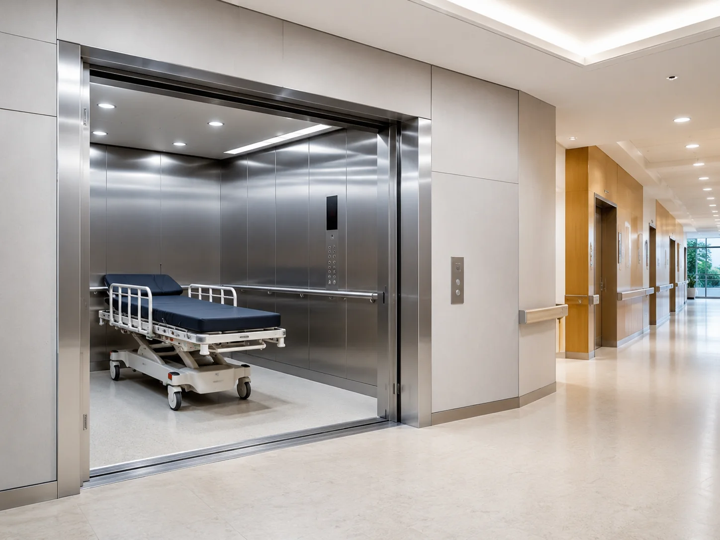 Hospital elevator with stretcher access